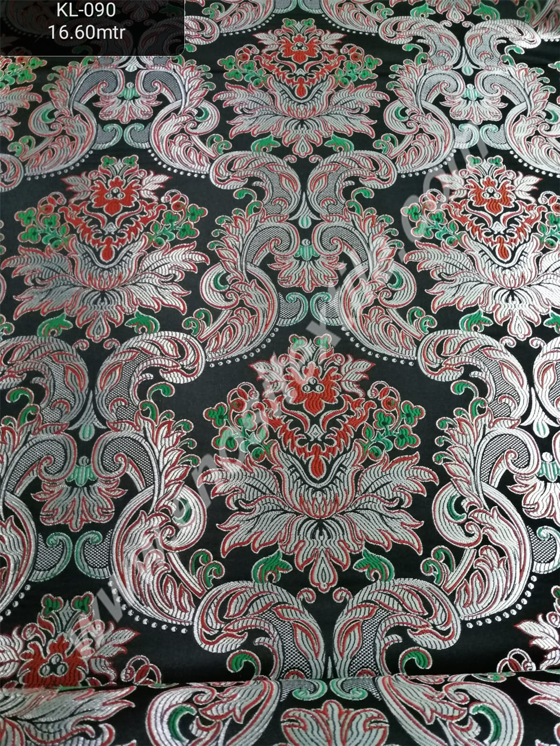 KL-090 BLACK/GREEN/RED/SİLVER Brocade Fabrics